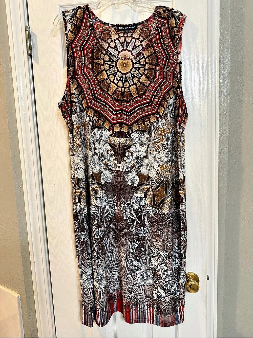 Mlle Gabrielle Geometric Mini Dress Brown & Red Size 2X Like New